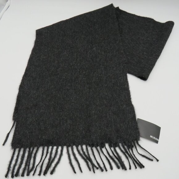 Murano Scarf Mens Womens Charcoal Gray 100% Alpaca Wool Fringed Peru Soft Warm - Picture 2 of 7